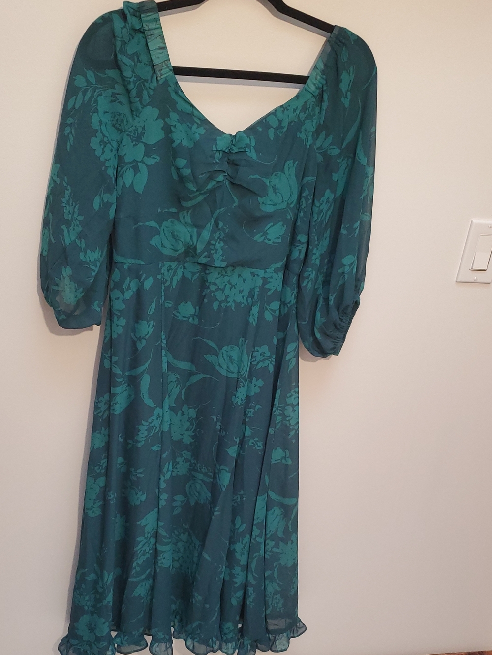 Rachel Zoe Teal Floral Midi Dress with Bow Detail